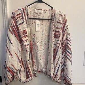 Anthropologie Cream Cardigan with Red and Blue Details